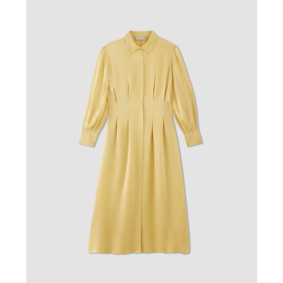 EVERLANE light butter yellow long sleeve textured hammered satin midi maxi dress - Picture 1 of 15